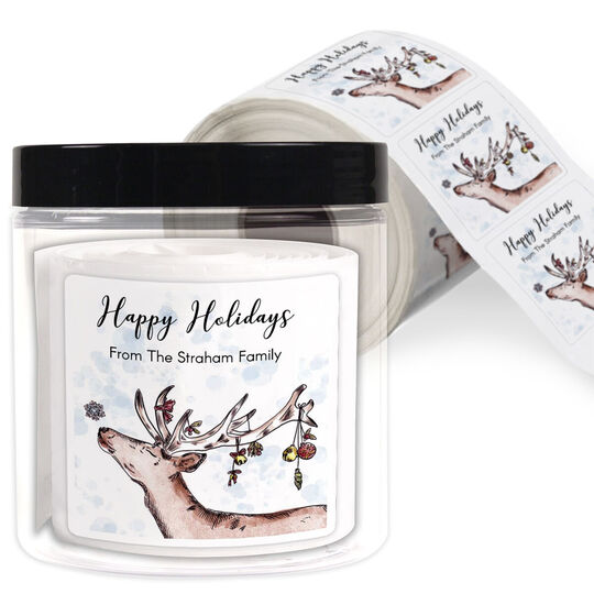 Reindeer Square Gift Stickers in a Jar